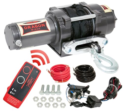 Dragon Winch - Elektrische Seilwinde Highlander I 12V I 3000 lbs (1360 kg), mit Synthetikseil 15m für Off-road Quads, ATV, UTV | Wasser- und Sandfest mit kabelloser Fernbedienung + Winde Zubehör von DRAGON WINCH