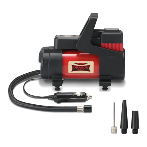 Dragon Winch Kompressor mit LED 12V | 10.3 BAR / 150 PSI mit einer Kapazität von 35 l/min + integriertes digitales Manometer, Zigarettenanzünderbuchse, Transporttasche, 3x wechselbare Spitzen von DRAGON WINCH