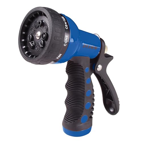 Dramm Revolver Gartenschlauch-Sprühdüse mit 9 Mustern, schnell klickbar, verstellbar, mit Griff im Trigger-Stil, für Auto, Boot, Deck, Gehweg, Blumen und junge Bäume, Blau von DRAMM