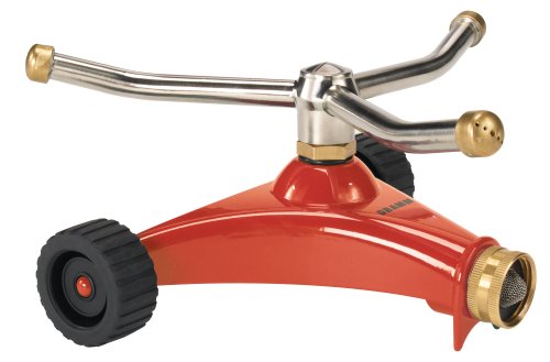 Dramm ColorStorm 15051 Premium 3-armiger Spiralregner mit robustem Metallrollenfuß, rot von DRAMM
