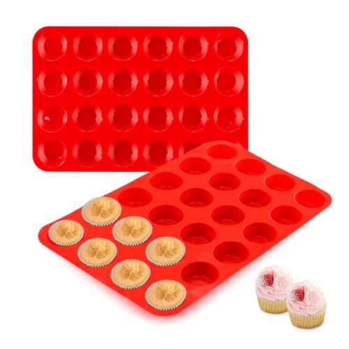 DRAONGYE Muffin Silikon Backform, 2er-Pack 24 Tassen Cupcake Förmchen, BPA Frei, Spülmaschinenfest, Antihaftbeschichtete Muffin Backform, Geeignet für Muffin, Kuchen, Brownies, Schokolade von DRAONGYE