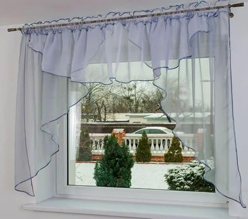 DRAPELLA Fertige Gardine Parma 350x150 Voile Fensterdekoration Vorhänge Querbehang Lambrequin, 350 x 150 (Grau) von DRAPELLA