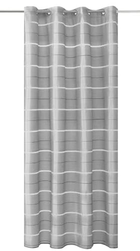 DRAPELLA|Fertiger Vorhang Quer Gestreift Halbtransparent Gardinen Schals für Wohnzimmer Schlafzimmer Kinderzimmer Grau 145 x 250 cm 2er Set von DRAPELLA