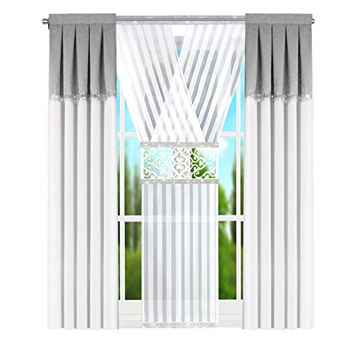 DRAPELLA | Gardine Paneel und Vorhänge Set Toronto 410x250 Hellgrau und Silber Fensterdekoration Wohnaccessoires & Deko von DRAPELLA