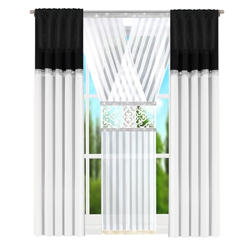 DRAPELLA | Gardine Paneel und Vorhänge Set Toronto 410x250 Schwarz+Silber Fensterdekoration Wohnaccessoires & Deko von DRAPELLA