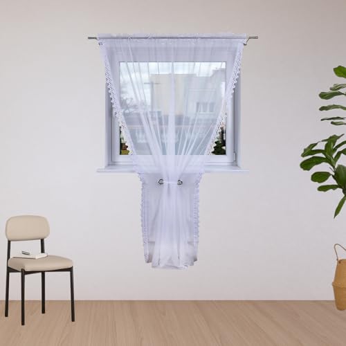 DRAPELLA Gardinen Wohnzimmer 200x230cm Lang - Vorhänge Wohnzimmer Halbtransparent in Weiß Farben - Schön Balkontürgardine Panel für Balkontür von DRAPELLA