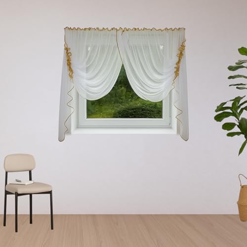 DRAPELLA Gardinen Wohnzimmer Barcelona 390x145cm Lang - Vorhänge Wohnzimmer Halbtransparent in Weiß Farben - Schön Gardine Vorhang für Schlafzimmer von DRAPELLA