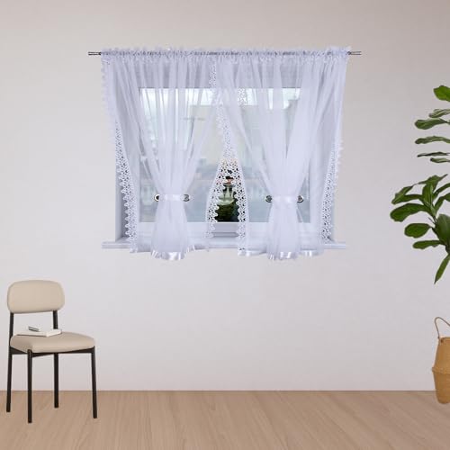 DRAPELLA Gardinen Wohnzimmer Cordoba 400x155cm Lang - Vorhänge Wohnzimmer Halbtransparent in Weiß Farben - Schön Gardine Vorhang für Schlafzimmer von DRAPELLA
