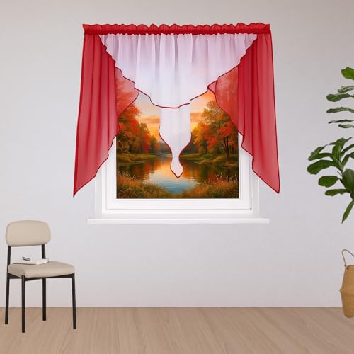 DRAPELLA Gardinen Wohnzimmer GENF 350x150cm Lang - Vorhänge Wohnzimmer Halbtransparent in Rot Farben - Schön Gardine Vorhang für Schlafzimmer von DRAPELLA