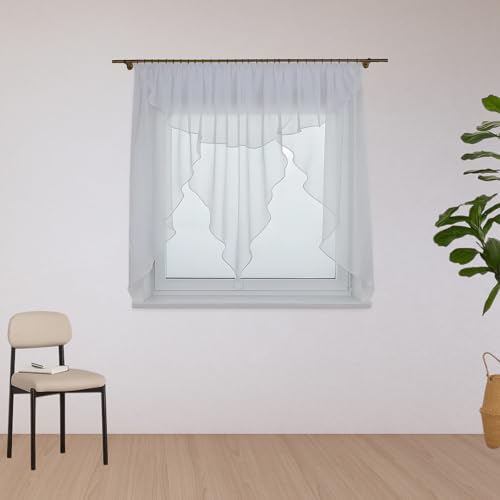 DRAPELLA Gardinen Wohnzimmer GENF 350x150cm Lang - Vorhänge Wohnzimmer Halbtransparent in Weiß Farben - Schön Gardine Vorhang für Schlafzimmer von DRAPELLA