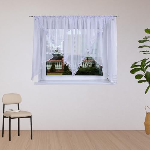 DRAPELLA Gardinen Wohnzimmer KALIFORNIA 400x135cm Lang - Vorhänge Wohnzimmer Halbtransparent in Weiß Farben - Schön Gardine Vorhang für Schlafzimmer von DRAPELLA