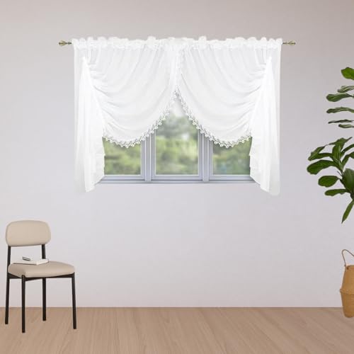 DRAPELLA Gardinen Wohnzimmer Valencia 400x175cm Lang - Vorhänge Wohnzimmer Halbtransparent in Weiß Farben - Schön Gardine Vorhang für Schlafzimmer von DRAPELLA