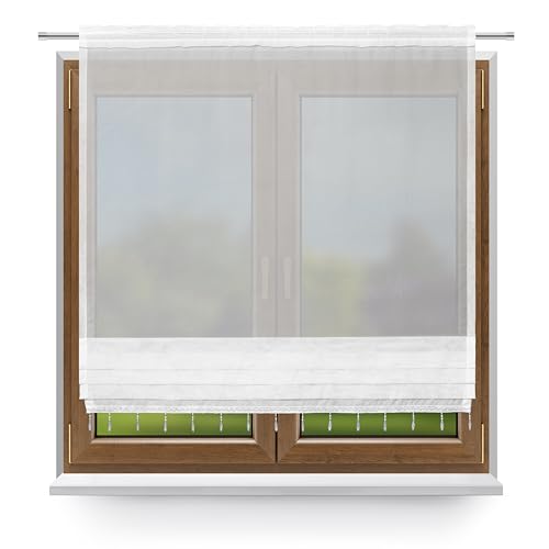DRAPELLA | Scheibengardine Halbtransparent Fenstergardine Fertiggardine Gardine aus Voile, Modern Weiß von DRAPELLA