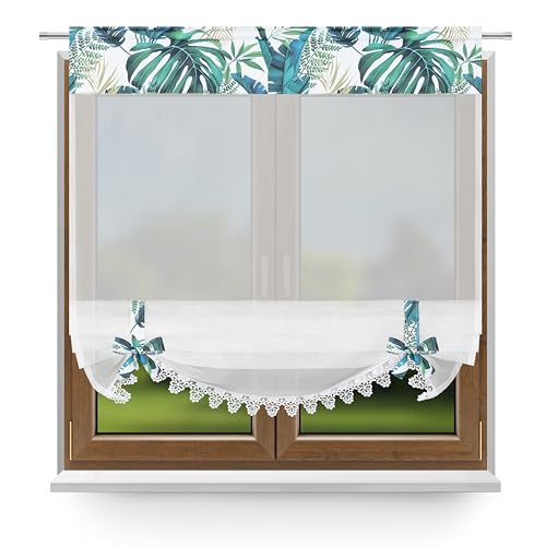 Raffrollo Küchengardinen Gardinen in Blumen für Fenster Halbtransparent Scheibengardine Fenstergardine Fertiggardine Gardine aus Voile küchenvorhänge türgardine vorhang für eine Gardinenstange von DRAPELLA