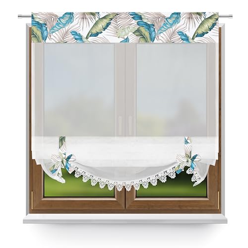 Raffrollo Küchengardinen Gardinen in Blumen für Fenster Halbtransparent Scheibengardine Fenstergardine Fertiggardine Gardine aus Voile küchenvorhänge türgardine Vorhang für eine Gardinenstange von DRAPELLA