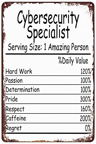 Metall-Blechschild Cybersecurity Specialist Amazing Person Retro Poster Cafe Bar Wohnzimmer Badezimmer Küche Zuhause Kunst Wanddekoration Schild Geschenk 20,3 x 30,5 cm von DRAXSTAR