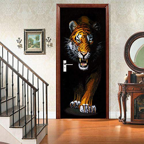 DRBTMT Türtapete Selbstklebend TürPoster - 3D Tier Tiger 77x200cm - Fototapete Türfolie Poster Tapete Abnehmbar PE Schälen und Stock Wandtapete zum Wohnzimmer Küche Schlafzimmer Wandaufkleber von DRBTMT