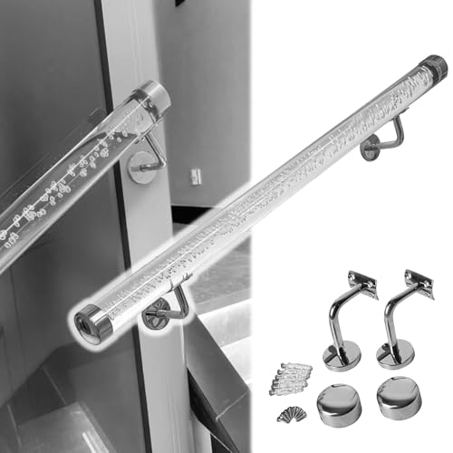 Handlauf aus transparentem Acryl mit Metallhalterungen – anpassbares 1,6 bis 20 Fuß langes Wandgeländer for den Innen- und Außenbereich(Silver Bracket,1.2m/3.9ft) von DRDQFF