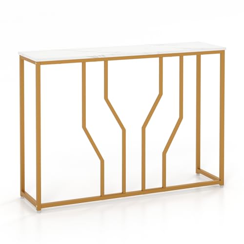 DREAMADE 110 cm Konsolentisch, Eingangstisch mit Tischplatte aus Kunstmarmor & Metallrahmen, schmaler Flurtisch mit Kippschutzvorrichtung & verstellbare Füße für Wohnzimmer & Eingang von DREAMADE