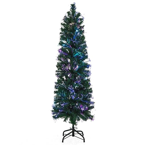 DREAMADE 150/180 cm Künstlicher Weihnachtsbaum, Schmaler Christbaum mit bunter Beleuchtung, Bleistift Tannenbaum aus PVC, Kunstbaum für Zuhause & Büro & Laden (180 cm) von DREAMADE