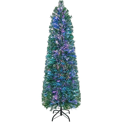 DREAMADE 150 cm Künstlicher Weihnachtsbaum, Schmaler Christbaum mit bunter Beleuchtung, Bleistift Tannenbaum aus PVC, Kunstbaum für Zuhause & Büro & Laden (150 cm) von DREAMADE