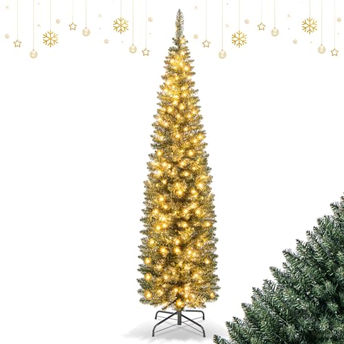 DREAMADE 180 cm Weihnachtsbaum mit LED-Beleuchtung, Künstlicher Christbaum mit 390 Spitzen & 180 LED-Lichtern, Tannenbaum Weihnachtsdekoration für Büro, Wohnung, Geschäft (180 cm) von DREAMADE