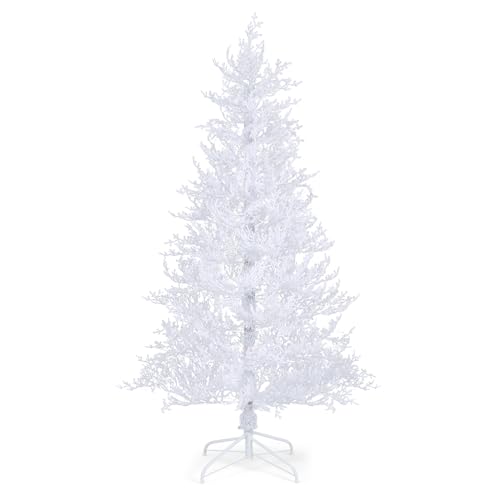 DREAMADE 180cm Künstlicher Weihnachtsbaum mit Schnee, Weiß Christbaum mit 300 Bunt/Warmweiß LED-Lichter & 383 Spitzen, Kunstbaum mit 11 Beleuchtungsmodi für Zuhause & Büro von DREAMADE