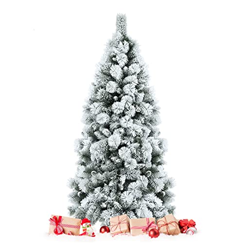 DREAMADE Weihnachtsbaum mit Schnee, 180cm künstlicher Weihnachtsbaum, Tannenbaum mit 735 Zweigen & Metallständer, Christbaum mit Schnee für die Festtagsdekoration von DREAMADE