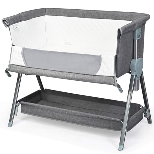 DREAMADE 2 in 1 Beistellbett höhenverstellbar, Babybett mit Rollen & Matratze & Aufbewahrungskorb, Reisebett für Baby bis 15KG von DREAMADE