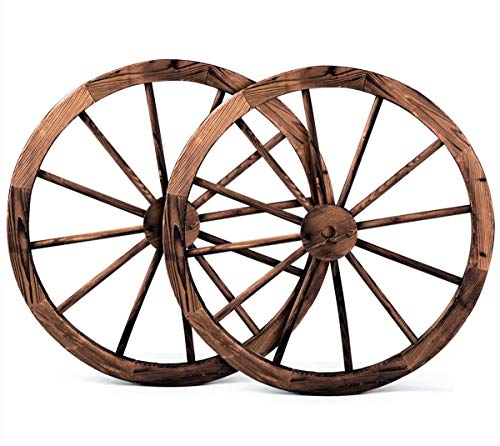 DREAMADE 2er Holzrad Dekorad für Garten, Wagenrad Deko Rad, Wagenrad Holz Gartendeko, Braun von DREAMADE