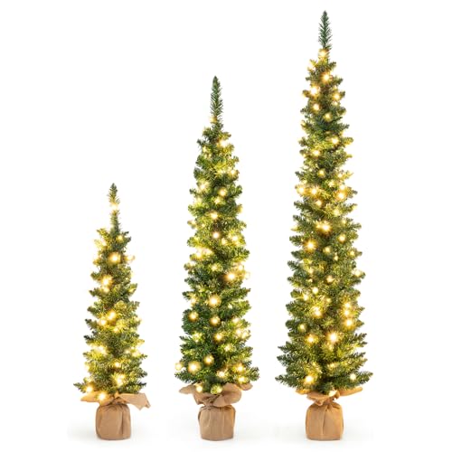 DREAMADE 3 TLG Weihnachtsbaum Set, 90/120/150cm Christbaum mit 50/80/100 LED-Lichter, Künstliche Weihnachtsdekoration für Büro, Wohnung, Geschäft von DREAMADE