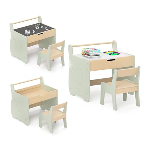 DREAMADE 3 in 1 Kindersitzgruppe, Kinder Tisch Stuhl Set mit Whiteboard & Kreidetafel & Stauraum, Abnehmbarer doppelseitiger Kindertisch mit Stuhl, Aktivitätstisch Set für Kinder DREAMADE 3 in 1 Kindersitzgruppe, Kinder Tisch Stuhl Set mit Whiteboard & Kreidetafel & Stauraum, Abnehmbarer doppelseitiger Kindertisch mit Stuhl, Aktivitätstisch Set für Kinder von DREAMADE