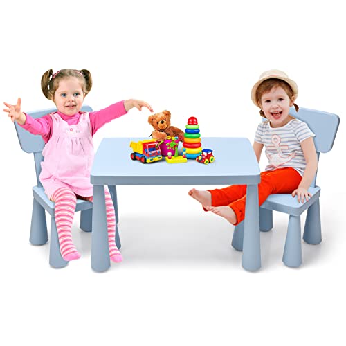 DREAMADE 3tlg. Kindersitzgruppe mit 1 Tisch & 2 Stühlen, Kindertisch mit 2 Stühle zum Lernen & Essen & Spielen, Sitzgruppe Kindermöbel Set für Kinder Mädchen und Jungen (Blau) von DREAMADE