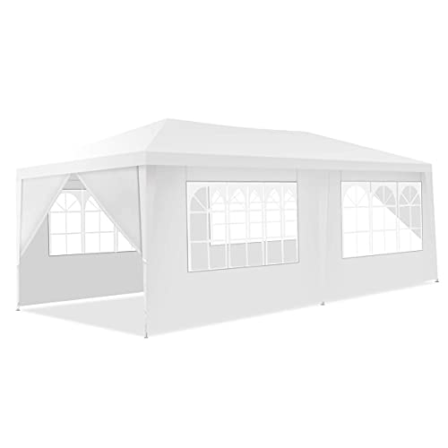 DREAMADE 3x6m Gartenpavillon mit Metallstruktur, Faltpavillon mit 4/6 Seitenwände, Wasserdichtes Partyzelt, Faltbares Gartenzelt mit Tragetasche, für Party Hochzeiten Camping, Weiß (6 Seitenwänd) von DREAMADE