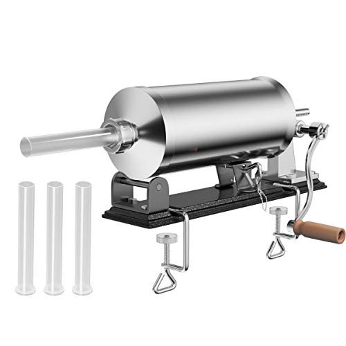 DREAMADE 4 KG Wurstfüller Manuell, Wurstfüllmaschine mit 4 Füllrohre, Wurstfüller Edelstahl Wurstmaschine, Fleischwolf Wurstspritze Wurstpresse, Silbrig (4 KG) von DREAMADE
