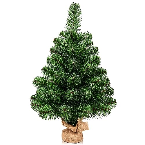 DREAMADE 60cm/90cm Mini Weihnachtsbaum, künstlicher Tannenbaum klein, Weihnachtsdeko, Tisch-Weihnachtsbaum, Grüner Christbaum mit Zementbasis (60cm) von DREAMADE