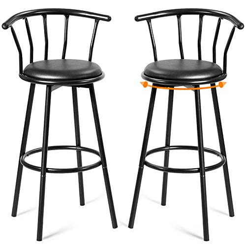 DREAMADE Barhocker 2er Set, Barstuhl Drehhocker 360° drehbar, Tresenhocker Bistrohocker mit Rückenlehne, Sattelhocker Arbeitshocker aus Stahl und Leder, Schwarz (Klassik) von DREAMADE