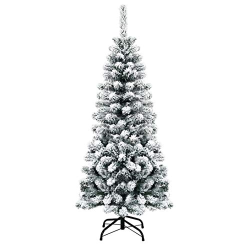 DREAMADE Beflockter Weihnachtsbaum, Künstlicher Christbaum mit dichten Spitzen, Verschneiter Tannenbaum inkl. Metallständer, Kunstbaum Weihnachten Dekobaum aus PVC (180cm/500 Spitzen) von DREAMADE