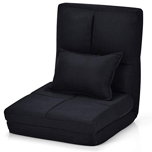 DREAMADE Bodensofa, Bodenstuhl mit 5-stufig Verstellbarer Rückenlehne, Bodensessel mit Schlaffunktion, Schlafsofa, Lazy Sofa, Klappsofa mit Lendenkissen (Schwarz) von DREAMADE