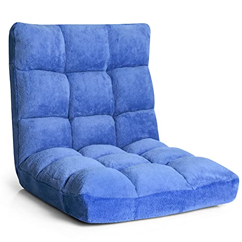 DREAMADE Bodenstuhl 14-stufig verstellbar, Sitzkissen für Innenraum, Sitzsack Sofa Bodenkissen, Sitzmatte mit Rückenlehne, Faules Sofa, Bodensessel faltbar Meditationsstuhl (Blau) von DREAMADE