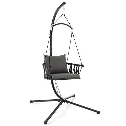 DREAMADE Hängesessel mit Gestell und Kissen, Hängeschaukel faltbar für Garten Balkon, Hängesitz Hängestuhl für Outdoor und Indoor bis 150kg belastbar DREAMADE Hängesessel mit Gestell und Kissen, Hängeschaukel faltbar für Garten Balkon, Hängesitz Hängestuhl für Outdoor und Indoor bis 150kg belastbar von DREAMADE