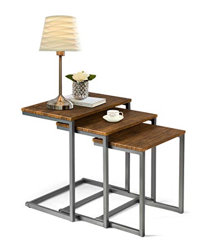 DREAMADE Kaffeetisch Set aus Holz, Beistelltisch Couchtisch 3 Teilig, Anstelltisch 3er Set Stapelbar Sofatisch Ablagetisch Mehrzweckregal Blumentisch von DREAMADE