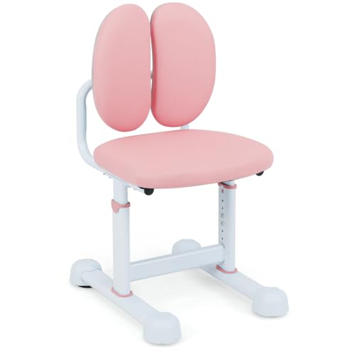 DREAMADE Kinder Schreibtischstuhl, Ergonomischer Jungendstuhl mit anpassbarer Doppelrückenlehne & Höhenverstellbarer Sitz, Armlehnloser Bürostuhl Kinderstuhl für Mädchen & Jungen ab 3 Jahren (Rosa) von DREAMADE