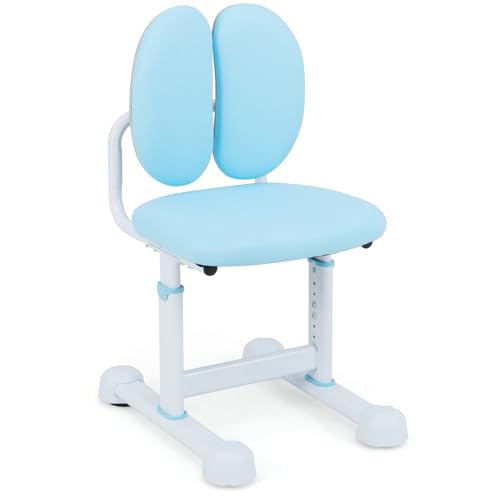 DREAMADE Kinder Schreibtischstuhl, Ergonomischer Jungendstuhl mit anpassbarer Doppelrückenlehne & Höhenverstellbarer Sitz, Armlehnloser Bürostuhl Kinderstuhl für Mädchen & Jungen ab 3 Jahren (Blau) von DREAMADE