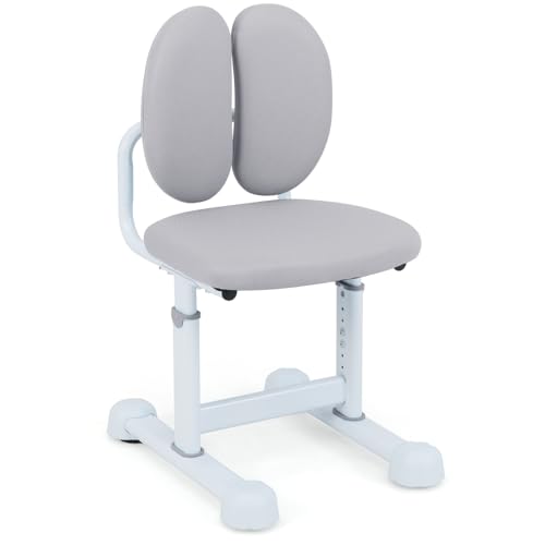 DREAMADE Kinder Schreibtischstuhl, Ergonomischer Jungendstuhl mit anpassbarer Doppelrückenlehne & Höhenverstellbarer Sitz, Armlehnloser Bürostuhl Kinderstuhl für Mädchen & Jungen ab 3 Jahren (Grau) von DREAMADE