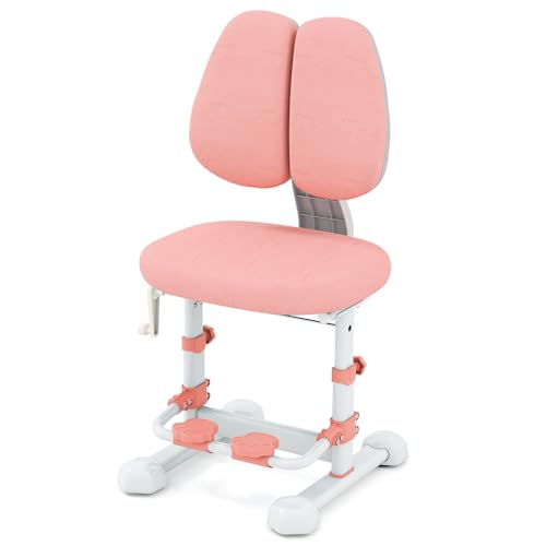 DREAMADE Kinder Schreibtischstuhl, Sitzhöhe 43-55cm verstellbar, Jungendstuhl mit Verstellbarer Rückenlehne & Fußstütze, Bürostuhl mit Kurbel, Kinderstuhl für Jungen und Mädchen ab 3 Jahren (Rosa) von DREAMADE