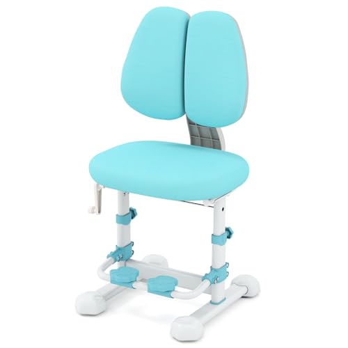 DREAMADE Kinder Schreibtischstuhl, Sitzhöhe 43-55cm verstellbar, Jungendstuhl mit Verstellbarer Rückenlehne & Fußstütze, Bürostuhl mit Kurbel, Kinderstuhl für Jungen und Mädchen ab 3 Jahren (Blau) von DREAMADE