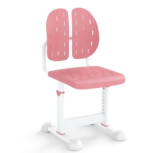DREAMADE Kinder Schreibtischstuhl, höhenverstellbarer Jugendstuhl in 5 Positionen mit Doppelrückenlehne, atmungsaktiver Sitz, armlehnloser Kinderstuhl für Mädchen & Jungen ab 3 Jahren (Rosa) von DREAMADE