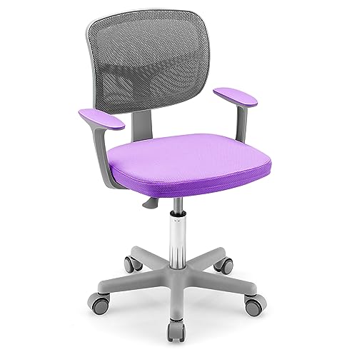 DREAMADE Kinder Schreibtischstuhl höhenverstellbar, ergonomischer Jugenddrehstuhl mit Rückenlehne & Armlehnen, Kinder Drehstuhl mit 5 Rollen, für Kinder 3-10 Jahre alt, bis 150kg belastbar (Violett) von DREAMADE