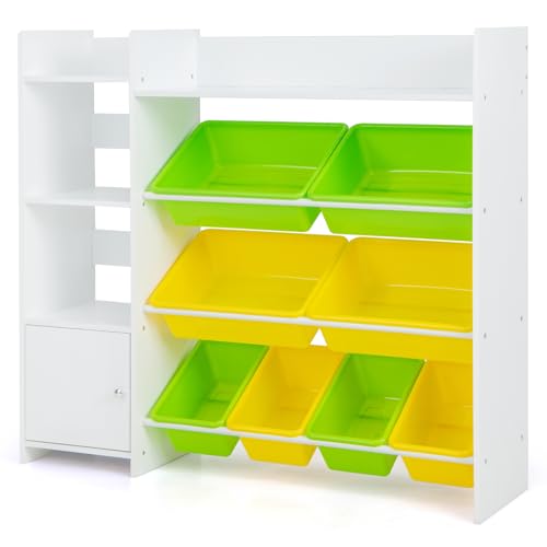 DREAMADE Kinderregal, Spielzeugregal mit 8 Boxen & 4 Ablage & 1 Schrank, Spielzeug Aufbewahrung, Bücherregal Kinder für Kinderzimmer Spielzimmer Kindergarten Weiß DREAMADE Kinderregal, Spielzeugregal mit 8 Boxen & 4 Ablage & 1 Schrank, Spielzeug Aufbewahrung, Bücherregal Kinder für Kinderzimmer Spielzimmer Kindergarten Weiß von DREAMADE